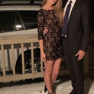 Black lace body con mini dress